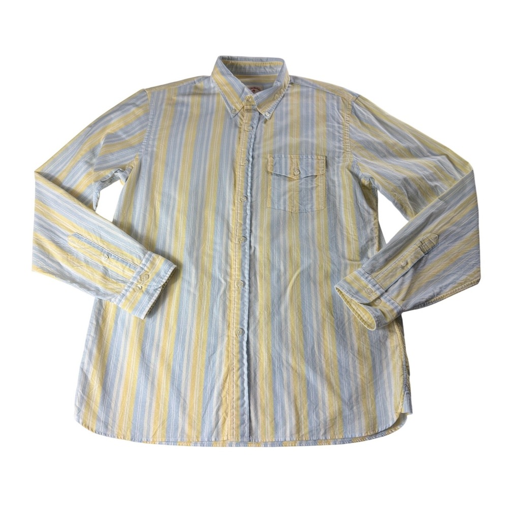 Brooks Brothers Red Fleece Mens L Yellow Blue Striped Cotton Button Down Shirt